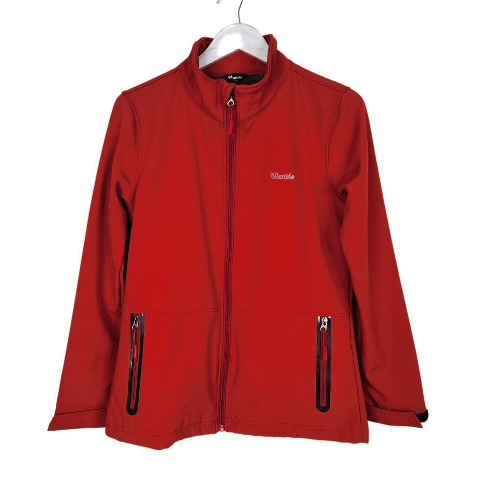 WANTDO Jacket Womens Small Red Soft Shell Jacket‎ Lightweight Fleece Pockets